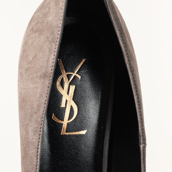 Saint Laurent Tribute Earth Grey Suede Platform Pumps - Picture 10 of 11